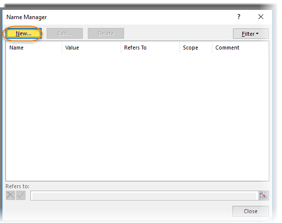 پنجره Name Manager